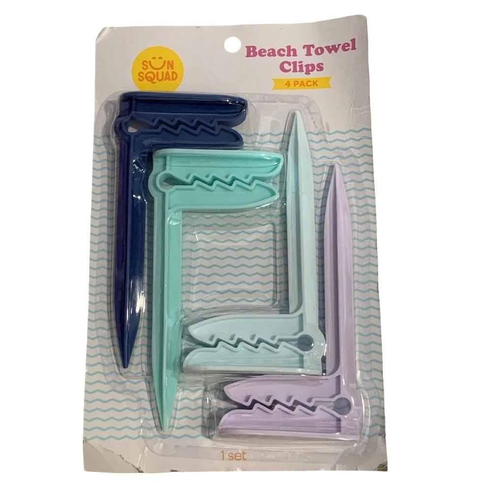Sun Squad Beach Towel Clips 4 Pack Oversized Chair Towel Clamps Multicolor NEW
